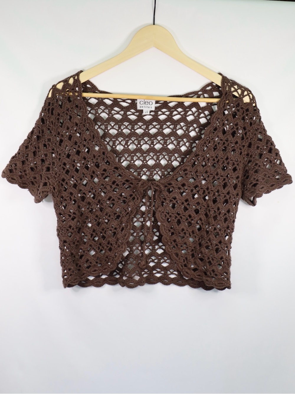 cleo Tie Front Crochet Top | Brown Size Large